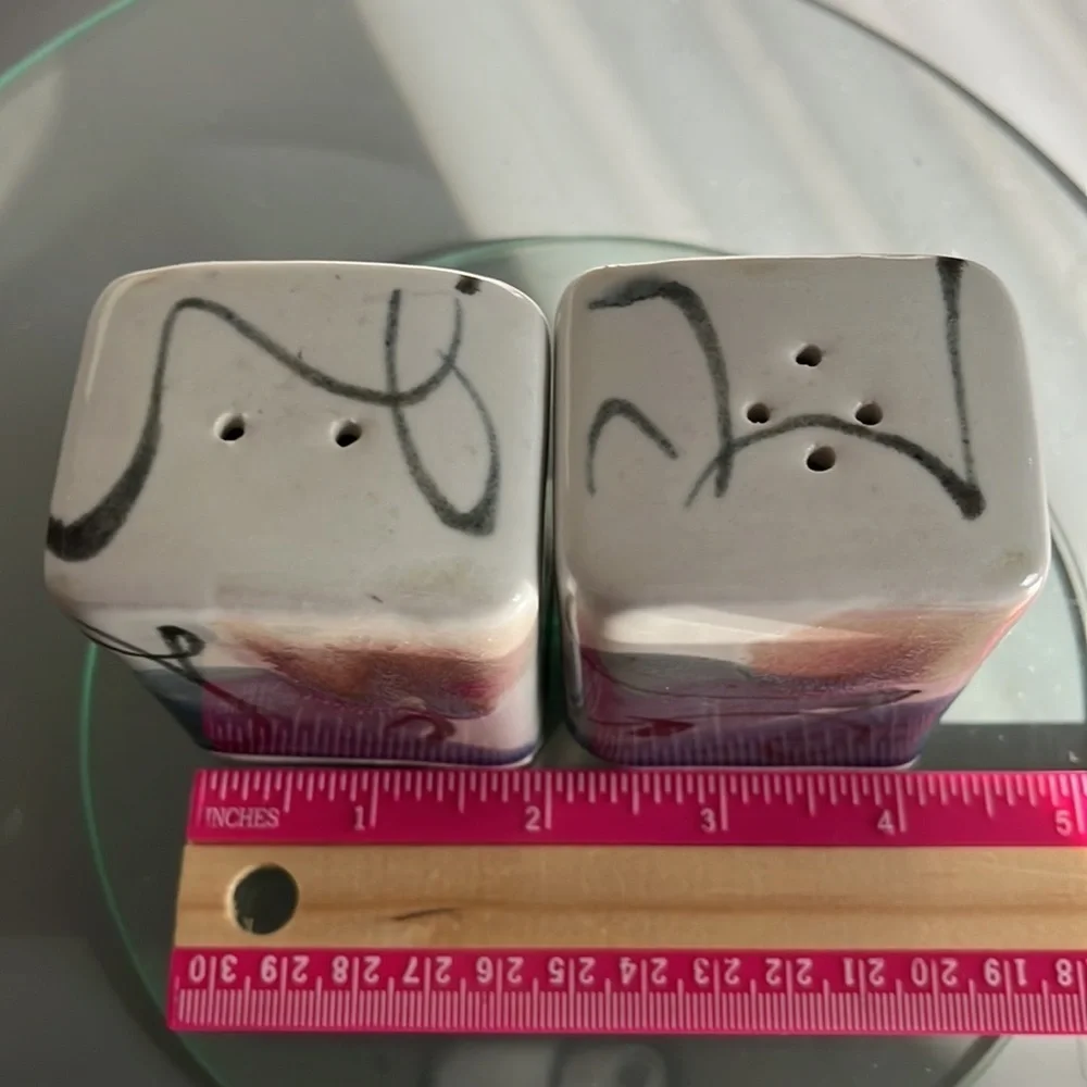 Ceramic Studio Pottery Salt and Pepper Shakers Handmade‎ Geometric Art 2x3